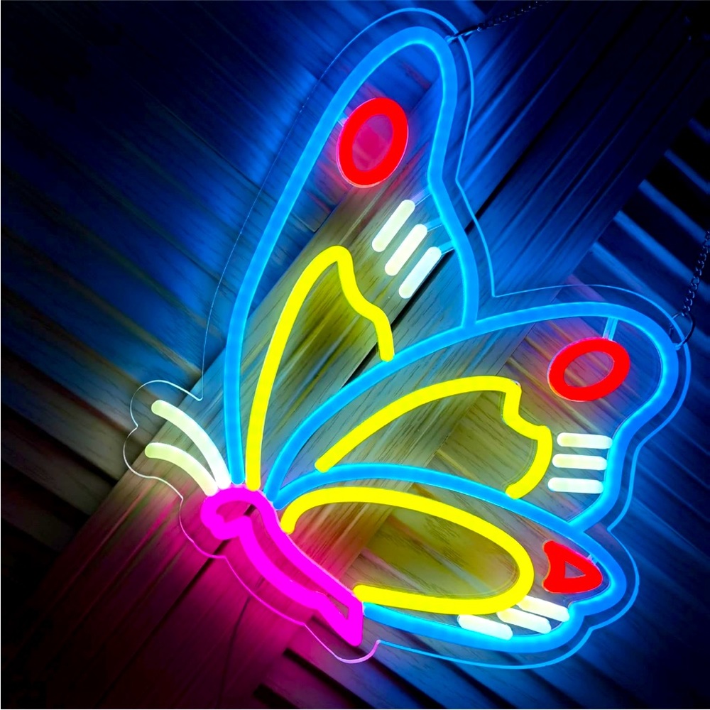 Neon Butterfly Blue Pink Kid/Teen Glowing LED Party Light Wall Room Cute Decor